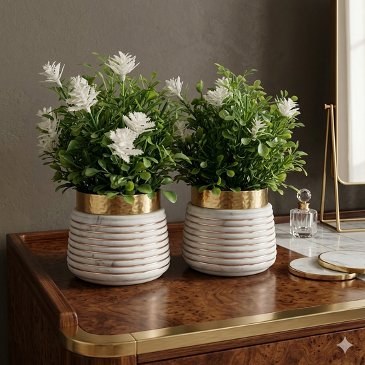 Artificial indoor flower arrangements with pot