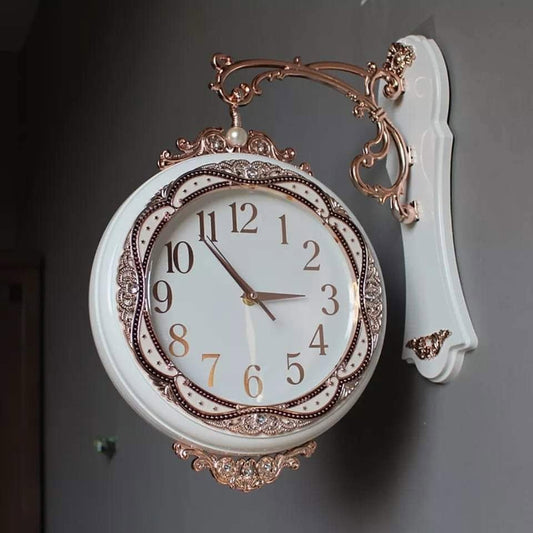European shiny dual sided station clock