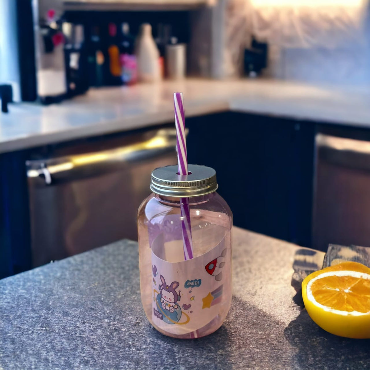 Mason jar with straw (PVC)