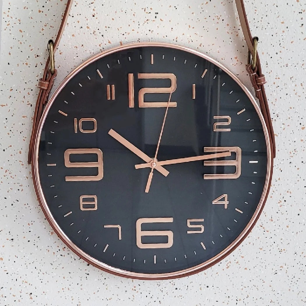 Leather belt modern living room wall clock