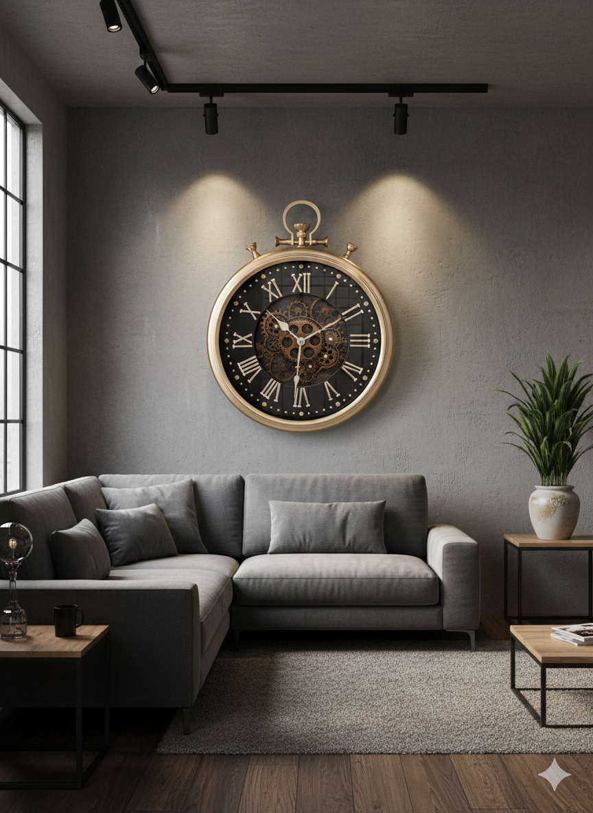 Antique Roman movable gearing wall clock
