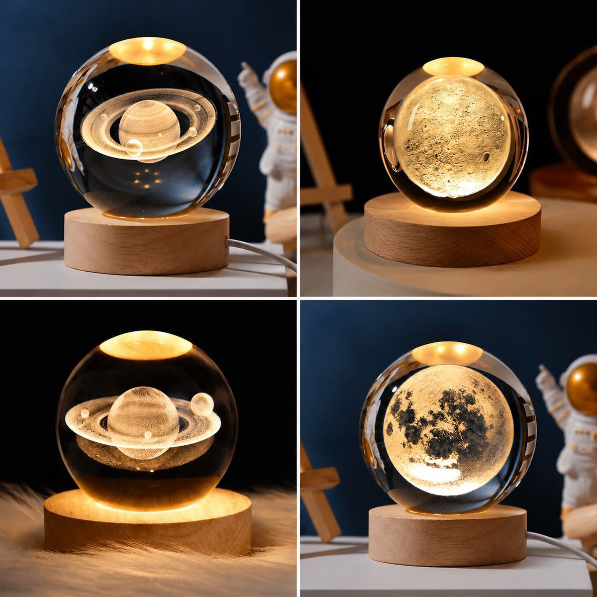 3D ball lamp with wooden base