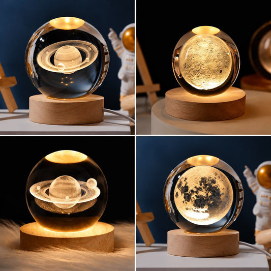 3D ball lamp with wooden base