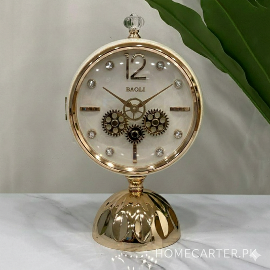 European Gearing gold fancy table clock