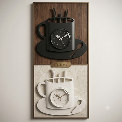 European style cup & spoon wall clock for kitchen