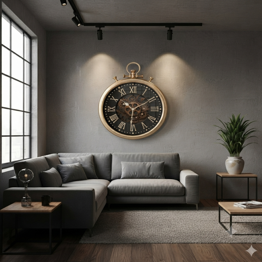 Antique Roman movable gearing wall clock