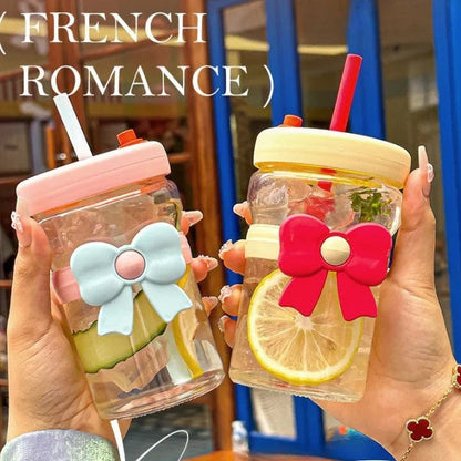 Bow Glass Cup with Straw