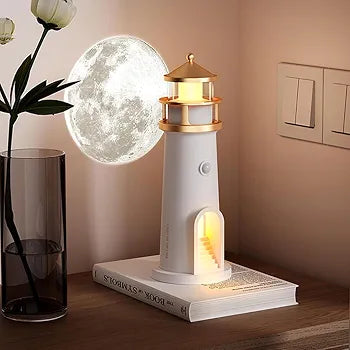 Light house night lamp with lunar projection