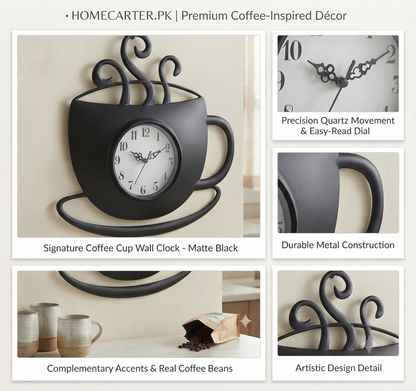 Coffee cup mounted wall clock
