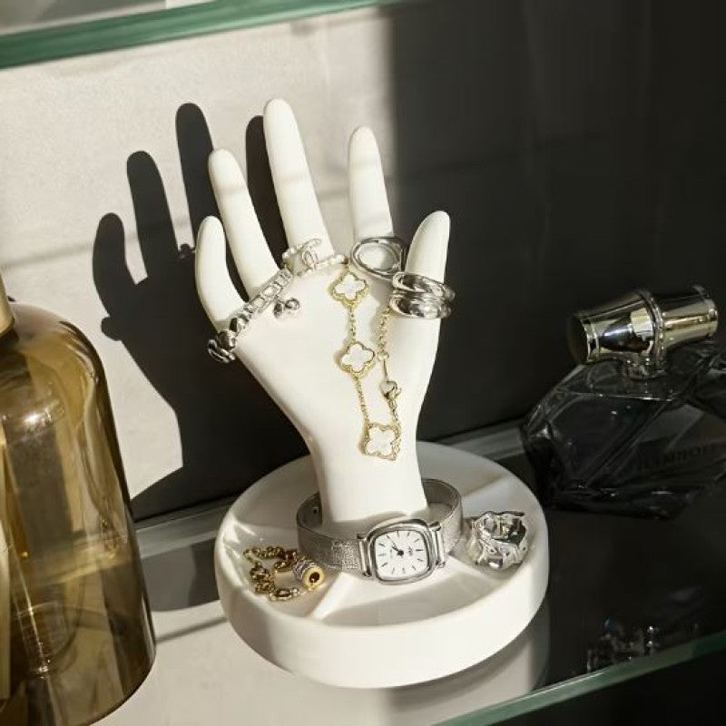 Hand Style Jewelery Stand with Dish Base for Rings & Necklaces