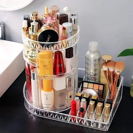 360 acrylic rotating cosmetic organizer with tray
