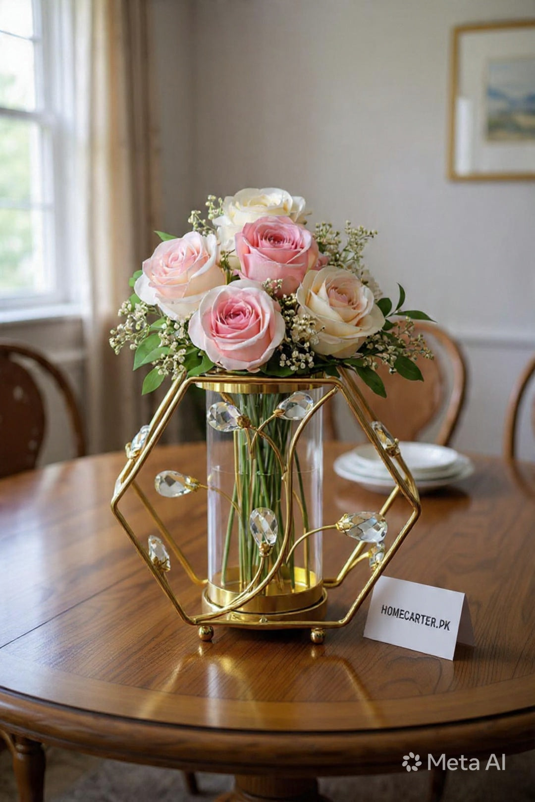Metal candle stand with flower arrangements