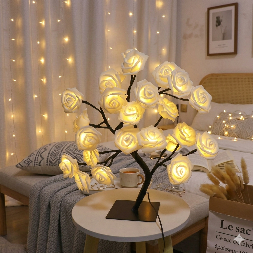 48leds White Rose Flower Lamp