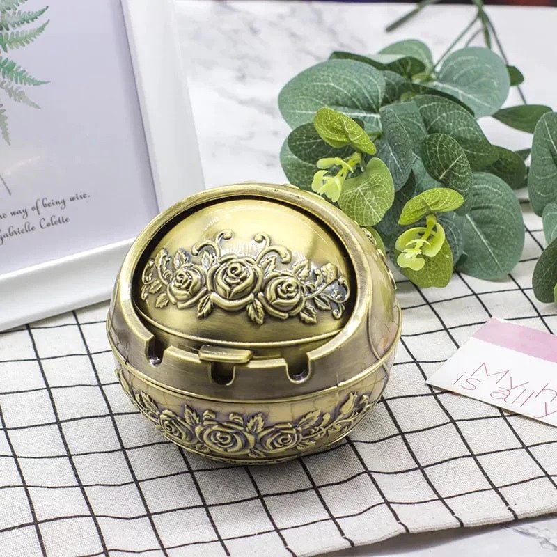 Round Ashtray In Building Or Flower Portable Ash Holder Ash Tray For Outdoor Home Indoor Office Use - Flower, Golden