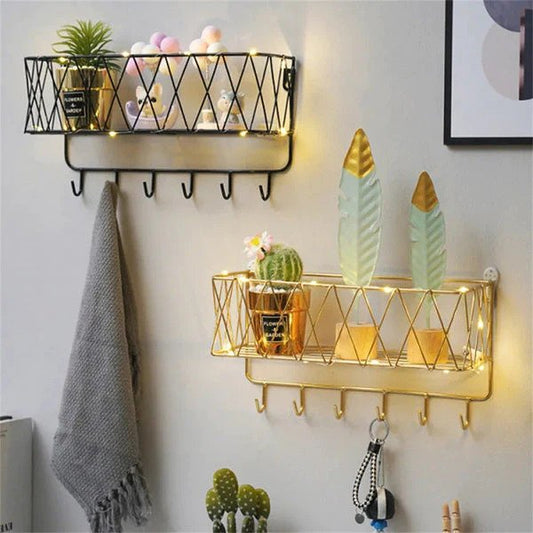 Two In One Metallic Organizer And Key Chain Holder - Golden, Without LED