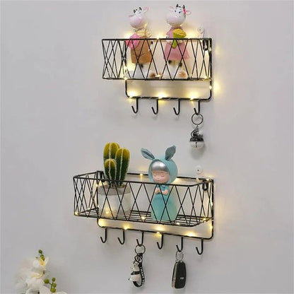 Two In One Metallic Organizer And Key Chain Holder - Golden, Without LED