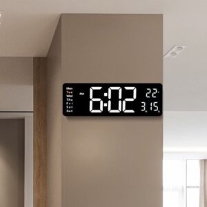 Veles Large LED Digital Interior Wall Clock, Black Body White LED