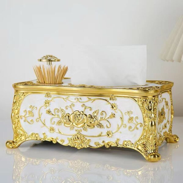 Luxury tissue box with toothpick dispenser